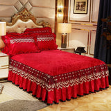 HULIANFU 3Pcs Luxury Bedding Set Warm Soft Bed Spreads Heightened Bed Skirt Adjustable Linen Sheets Queen King Size Cover with Pillowcase