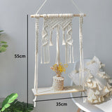 HULIANFU Macrame Shelves for Bedroom &amp; Plant Boho Home Decor Christmas Decoration Wooden Wall Shelf Candle Holder Floating Shelves Gift