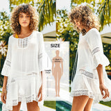 White Crochet Bikini Cover Up with Fringe Trim Women Sexy Hollow Tunic Beach Dress Summer Bathing Suit Beachwear
