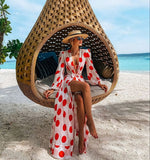 Beach Dress Bikini Cover Up Print Bathing Suit Women Kimono Plus Size Tunic Sexy Long Sleeve Swimwear Cover-Ups