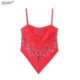 New Women vintage paisley print spaghetti strap sexy chic camis tank ladies summer backless bowknot sling tops LS3866