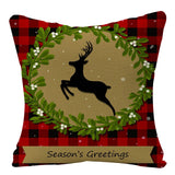 HULIANFU Linen Red Scottish Plaid Christmas Cushions Case Reindeer Trees Snowflakes Print Christmas Decorative Pillows for Sofa Couch Bed