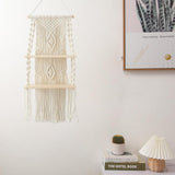 HULIANFU Macrame Shelves For Bedroom &amp; Plant Boho Home Decor Christmas Decoration Wooden Wall Shelf Candle Holder Floating Shelves Gift