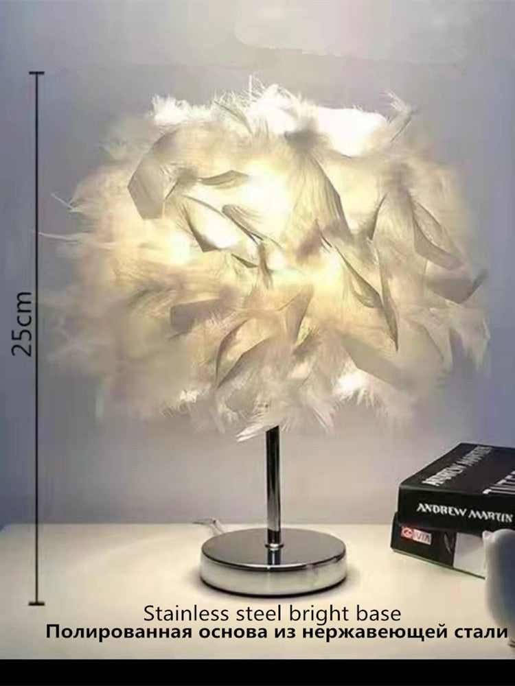 HULIANFU table lamps for bedroom modern luxury living room led feather lamp for bedroom bedside lamp desk lamp aesthetic girl cute nordic