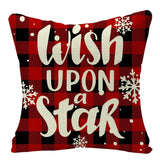 HULIANFU Linen Red Scottish Plaid Christmas Cushions Case Reindeer Trees Snowflakes Print Christmas Decorative Pillows for Sofa Couch Bed