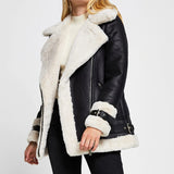 Autumn Winter Coat Women Pu Faux Soft Leather Black White Sheepskin Fur Jacket Female Aviator Outwear Casaco Feminino