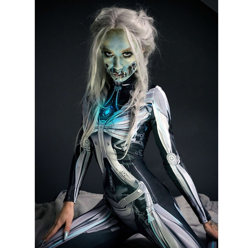 New Halloween Robot Jumpsuit Stage Costume Sexy Tights Sci-Fi Cosplay Costumes Women Performance Scary Party Characters Clothing