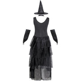 hulianfu Adult Halloween Witch Sexy Sleeveless Costumes Black for Women Fantasy Witch Role Cosplay Carnival Party Dress Performance Skirt