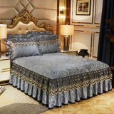 HULIANFU 3Pcs Luxury Bedding Set Warm Soft Bed Spreads Heightened Bed Skirt Adjustable Linen Sheets Queen King Size Cover with Pillowcase