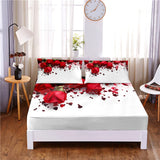 HULIANFU Pretty Flower Digital Printed 3pc Polyester  Fitted Sheet Mattress Cover Four Corners with Elastic Band Bed Sheet Pillowcases