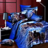 HULIANFU JUSTCHIC 3D Bedding Set Animal Print Queen Quilt Cover Lion Tiger Wolf Dog Cat Duvet Cover Pillowcase Flat Sheet Bed Cover