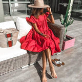Summer Women'S Retro Loose 2xl Casual Round Neck Short Sleeve One-Piece Dresses