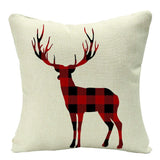 HULIANFU Linen Red Scottish Plaid Christmas Cushions Case Reindeer Trees Snowflakes Print Christmas Decorative Pillows for Sofa Couch Bed