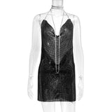 Sexy Backless y2k Metal Party Summer Dress Women Beach Night club Mini slip dress Glitter Sequin ladies Dresses