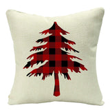 HULIANFU Linen Red Scottish Plaid Christmas Cushions Case Reindeer Trees Snowflakes Print Christmas Decorative Pillows for Sofa Couch Bed