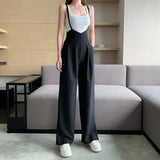 Women Summer Fashion Strap Wide-leg Pants Jumpsuit Casual Loose Drape Split Trousers High Waist Bodysuit Sling One-piece Pants