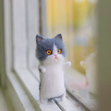 HULIANFU Unfinished Fashion Siamese Hawksbail Tabby Civet Cat Kitty Wool Doll Women Handmade Needle Felt Kit Package DIY Gift For Kids