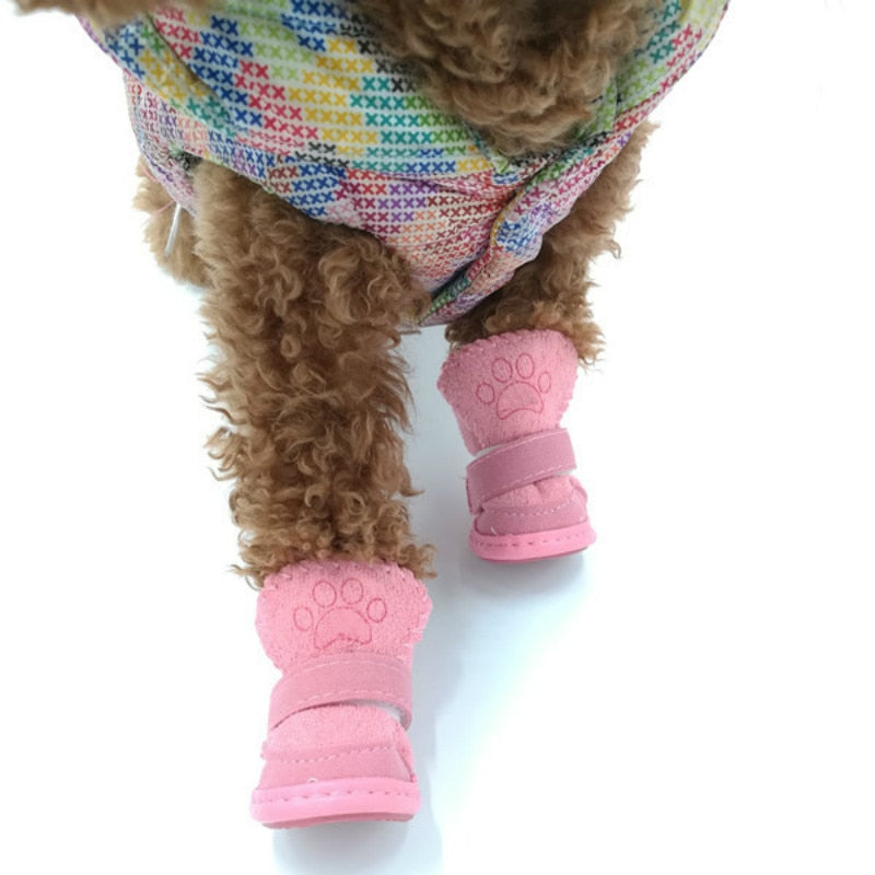 HULIANFU S-XXL Winter Warm Shoes for Dogs 4Pcs/Set Cute Dog Boots Snow Walking Cotton Blend Puppy Sneakers Pet Supplies