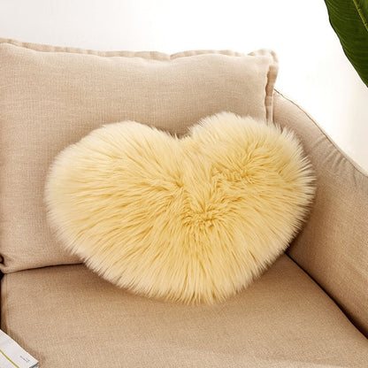 HULIANFU Sofa Pillow Cover+Inner Shaggy Pillow Love Heart Cushion Cover Faux Fur Sheepskin Pillow Case Living Room Decorative Pillowcases