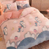 HULIANFU  WOSTAR Cartoon printed velvet duvet cover set super soft cozy plush adult kids bedroom double bed quilt cover luxury bedding set