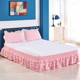 HULIANFU  4 Layers Ruffled Bed Skirt Wrap Around Elastic Bed Skirt Bed Cover Without Surface Home Hotel Bed Skirt Twin /Full/ Queen/ King