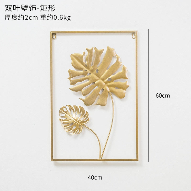 HULIANFU 2023 Nordic Metal Leaf Plant Wall Decor Wrought Iron Wall Hanging Non-perforated Wall Mural Living Room Bedroom Home Decoration Hot