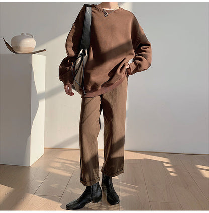 Spring Fleece Thick Sweatshirt Vintage Solid Warm O Neck Pullover Grey Brown Lady New All-match Hooded Autumn Women Coat