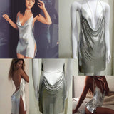 Sexy Backless y2k Metal Party Summer Dress Women Beach Night club Mini slip dress Glitter Sequin ladies Dresses