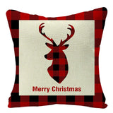 HULIANFU Linen Red Scottish Plaid Christmas Cushions Case Reindeer Trees Snowflakes Print Christmas Decorative Pillows for Sofa Couch Bed