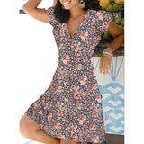 New Summer V Neck Floral Print Party Dress Women Vintage Sleeveless Tank Mini Dress Spring Loose Plus Size A-Line Dress