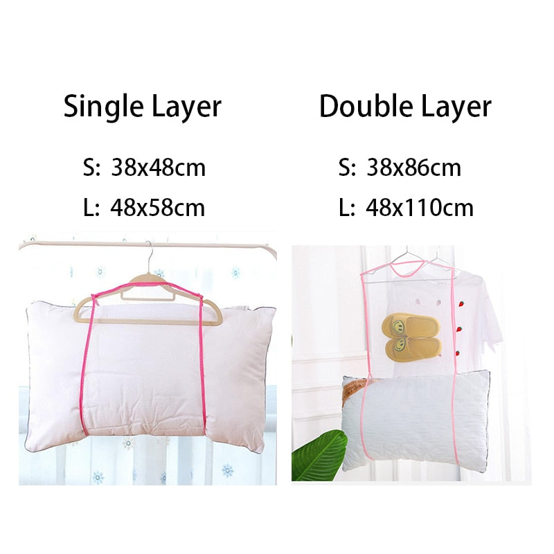 HULIANFU Pillow Drying Net Bag Polyester Fine Mesh Outdoor Windproof Sun Protection Underwear Plush Toy Hanger Storage Holder Drying Rack