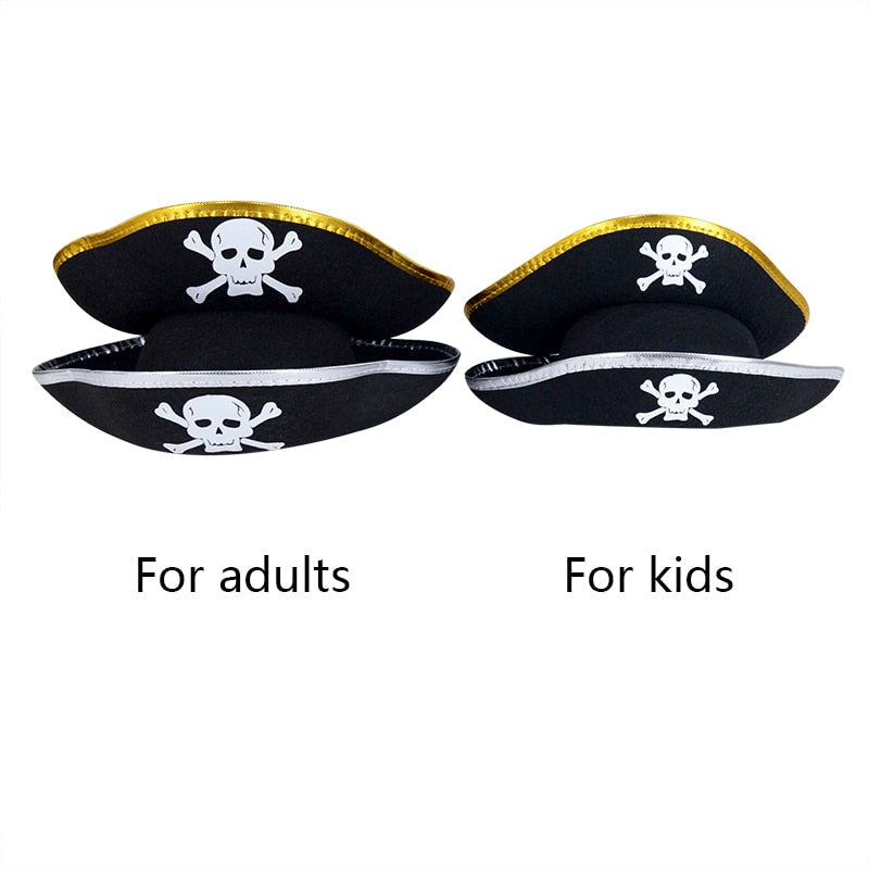 HULIANFU Print Skull Children / Adult Pirate Hat Cosplay Costume Cap Halloween Masquerade Party Performance Pirate Captain Hat Props