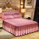 HULIANFU 3Pcs Luxury Bedding Set Warm Soft Bed Spreads Heightened Bed Skirt Adjustable Linen Sheets Queen King Size Cover with Pillowcase