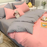 HULIANFU Washed cotton four-piece quilt cover sheet pillowcase bedding quilt soft solid color simple adult sanding three-piece bed sheet