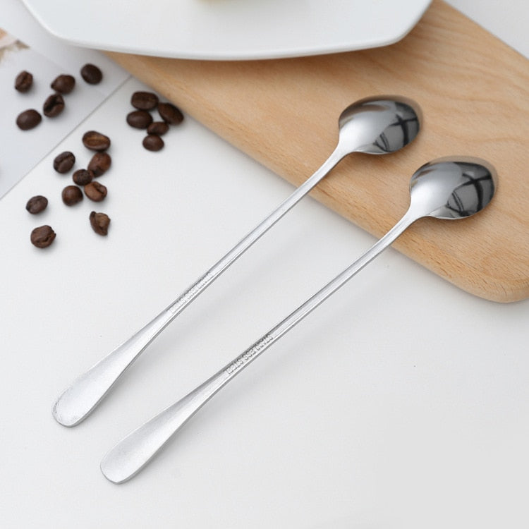 HULIANFU Tea Coffee Soup Spoon For Eating Mixing Stirring Long Handle Teaspoon Ice Cream Honey Spoon Cocktail Spoons Kitchen Cutlery