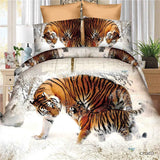 HULIANFU JUSTCHIC 3D Bedding Set Animal Print Queen Quilt Cover Lion Tiger Wolf Dog Cat Duvet Cover Pillowcase Flat Sheet Bed Cover