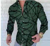 Men Printing Shirt Long Sleeve Turn Down Collar Streetwear Ethnic Style Tops Button Casual Tideway Camisa Masculina