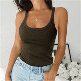 Women Sleeveless Spaghetti Vest Quality Knitted Camis U-neck Tank Tops Casual Solid Color Basic Camisole For Female Plus Size