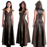 Medieval Archer Ranger Elf Halloween Hobbit Costume Women Assassin Jerkin Cosplay Bodice Dress Leather Hood Robe Cloak For Adult