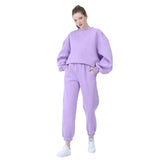 hulianfu New Winter Women's Tracksuit Hoodies Pants Suit Oversized Casual Fleece Two Piece Set Sports Sweatshirts Pullover Outfits