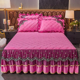 HULIANFU Luxury Super Soft Crystal Velvet Fleece Lace Ruffles Quilted Bed Skirt Mattress Cover Bedspread Pillowcase Bedding Home Textiles