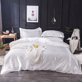 HULIANFU KOTUDENAVY Black silk duvet cover  Pillowcase 3pcs,200x200 quilt cover, bed cover queen king size bedding set,bed sheet