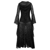 Gothic Hooded Black Halloween Punk Dress Cosplay Women Sexy Lace Goth Long Dress  Victorian Medieval Vintage Steampunk Dress