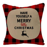 HULIANFU Linen Red Scottish Plaid Christmas Cushions Case Reindeer Trees Snowflakes Print Christmas Decorative Pillows for Sofa Couch Bed