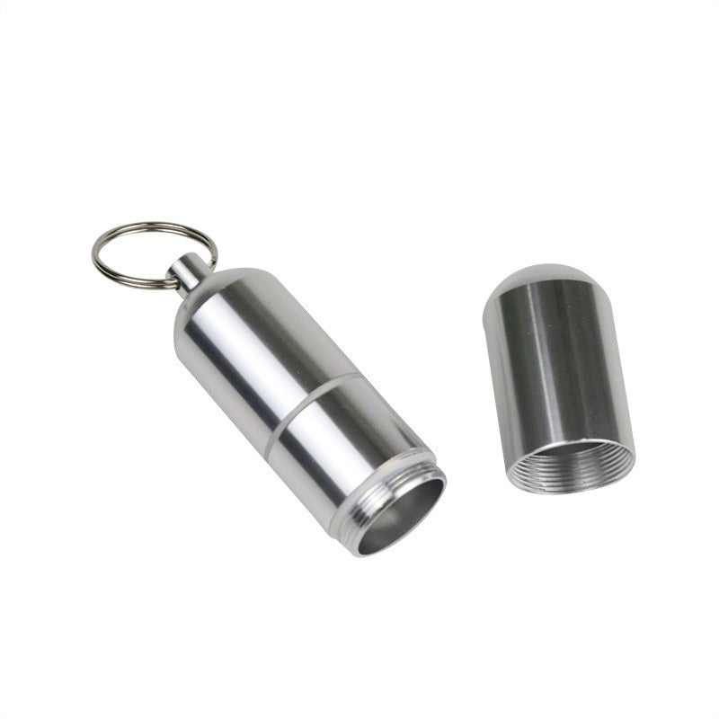 HULIANFU Silver Aluminum Alloy Cigarette Box Waterproof Cigarete Case Pill Toothpick Capsule Holder with Keychain Mens Gift