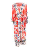 Oversize Beach Cover Up Kimono Vintage Print Floral Holiday Bikini Outing Boho Loose Long Cardigan Orange Covers New