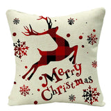 HULIANFU Linen Red Scottish Plaid Christmas Cushions Case Reindeer Trees Snowflakes Print Christmas Decorative Pillows for Sofa Couch Bed