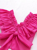 hulianfu summer chiffon blouse women transparent organza pink puff ruffle sleeve back bow blouse sexy slim short tops female camisole New