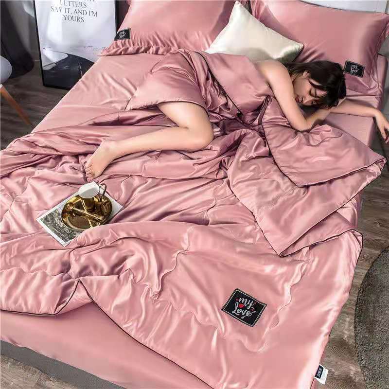 HULIANFU Summer Blanket Quilt Cool Feel Naked Sleep Solid Color Washable Antibacterial Air Condition Quilt Children Twin Queen Bedding