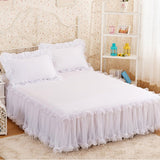 HULIANFU Pink Lace Lotus Leaf Lace Bed Skirts Princess Style Solid Color Bedspread Bed Cover Non-Slip Sheets Without Pillowcase